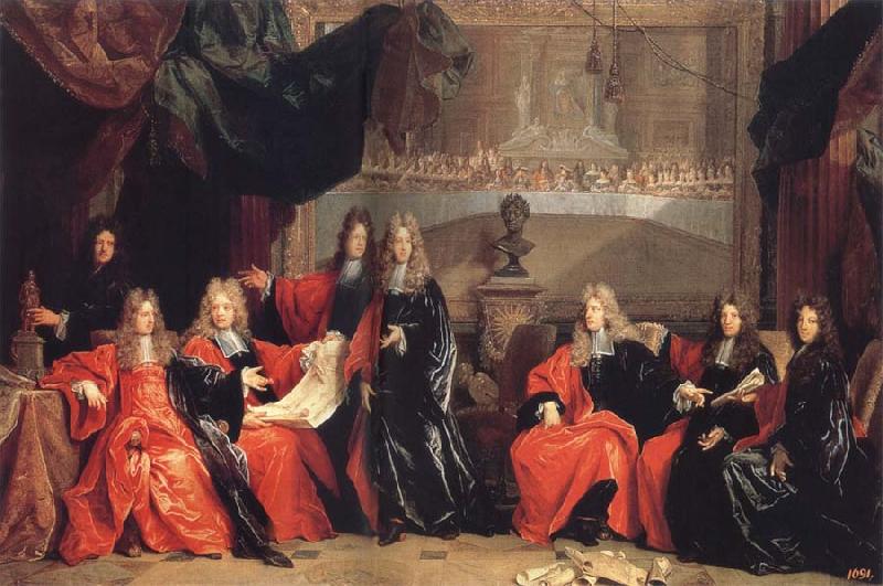 Nicolas de Largilliere The provost and Municipal Magistrates of Paris Discussing the Celebration of Louis XIV-s Dinner at the hotel de Ville after his Recovery in 1687 China oil painting art